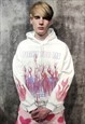 FLAME PRINT HOODIE AMERICAN LIBERTY PULLOVER IN WHITE