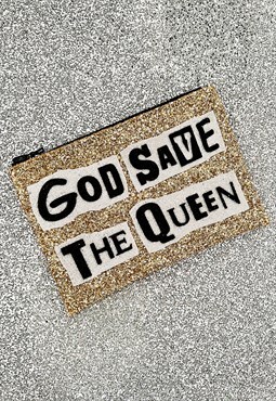 God Save The Queen Glitter Clutch Bag