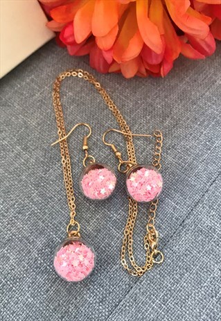 PINK STARS NECKLACE & EARRINGS JEWELLERY SET