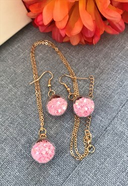 Pink Stars Necklace & Earrings Jewellery Set