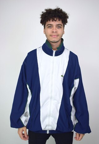 VINTAGE 90'S LACOSTE NAVY, WHITE & GREEN ZIP-UP JACKET