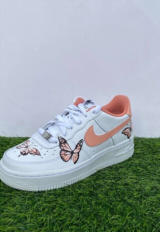 NIKE CUSTOMISED AF1-HAND-PAINTED BUTTERFLIES- PEACH