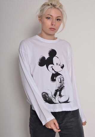 VINTAGE DISNEY MICKEY MOUSE T-SHIRT LONG SLEEVE WHITE