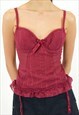 VINTAGE Y2K BUSTIER CORSET TOP IN PURPLE MESH EMBROIDERY