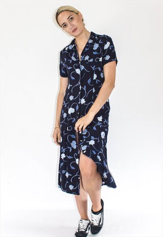 VINTAGE 90'S BLUE BUTTON DOWN SUMMER DRESS