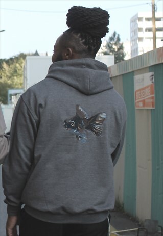 EMBROIDED FISH HOODIE (CHARCOAL)