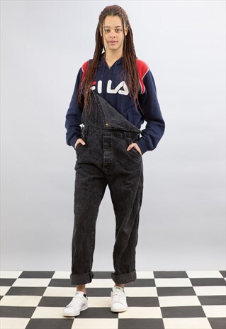 90'S BLACK DENIM DUNGAREES
