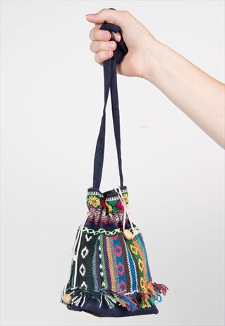 VINTAGE TAPESTRY FRINGED MINI FESTIVAL BAG