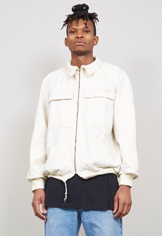 RARE VINTAGE 80'S DESIGNER CREAM DENIM BOMBER JACKET