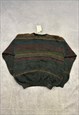 VINTAGE KNITTED JUMPER ABSTRACT PATTERNED GRANDAD SWEATER