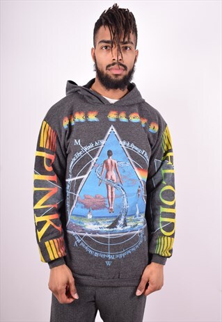 MENS VINTAGE HOODIE JUMPER MEDIUM GREY 90'S