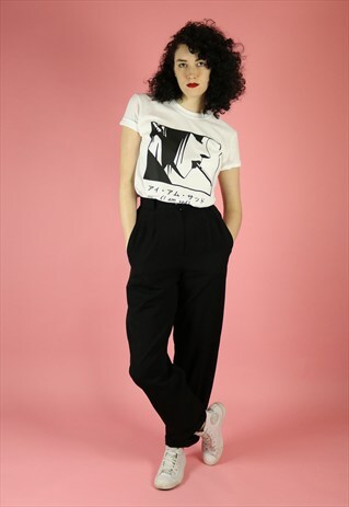 I AM SAD CIGARETTE ANIME PRINT T-SHIRT - BLACK ON WHITE