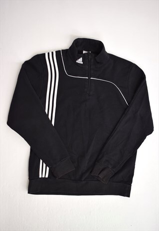 VINTAGE 90S ADIDAS BLACK TRIPLE STRIPE 3/4 ZIP SWEATSHIRT