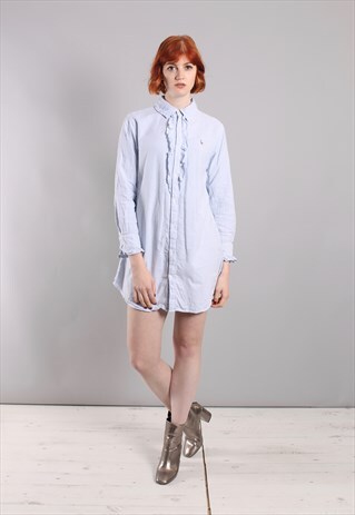 VINTAGE 90S RALPH LAUREN CANDY STRIPE RUFFLE SHIRT DRESS