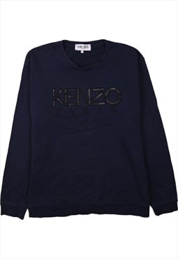 Vintage 90's Kenzo Sweatshirt Spellout Crew Neck Navy Blue