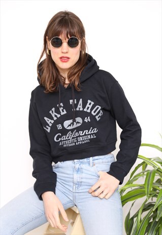 VINTAGE 90S BLACK USA SPORTS CROPPED HOODIE