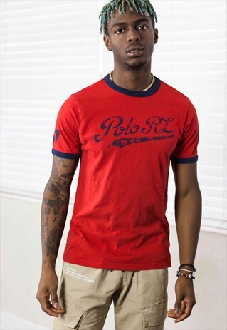 VINTAGE RALPH LAUREN T-SHIRT LOGO 90S L 4.9