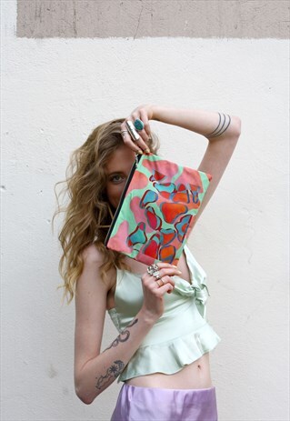 HANDMADE PRINTED MAKEUP CLUTCH BAG - COSMIC PUDDLES