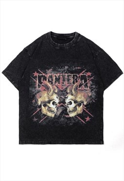 Pantera fans t-shirt grunge metal band tee punk top in black