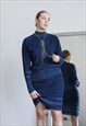 VINTAGE 80S FORMAL HIGH NECK STRIPE TWO PIECE SKIRT SUIT 