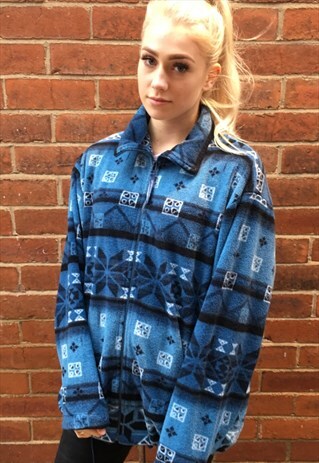 VINTAGE AZTEC TRIBAL FLEECE WINTER BOMBER JACKET M