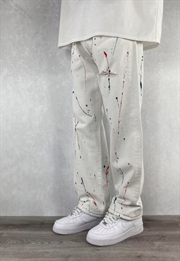 White Levis 501 Baggy Jeans Paint Splatter Distressed Mens 