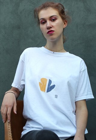 HAND PRINTED UNISEX NAVY YELLOW NUDE T SHIRT
