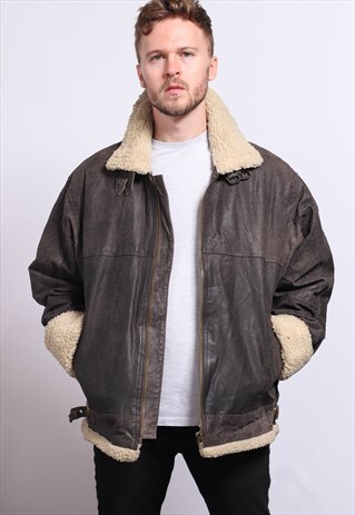VINTAGE LEATHER AVIATOR SHEEPSKIN FLEECE JACKET
