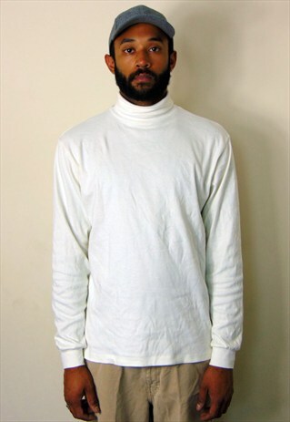 90S MINIMALIST SPORTSWEAR WHITE TURTLE NECK TEE LARGE
