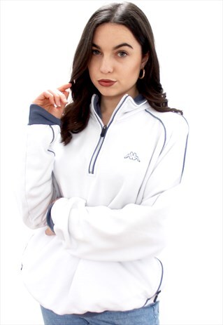 90'S RARE VINTAGE WHITE 1/4 ZIP SWEATSHIRT