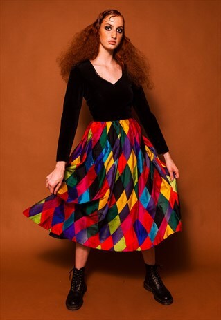 COLOURFUL JAQUARD AND BLACK VELVET EVENING DRESS