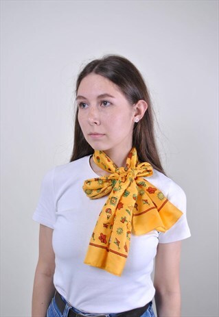 VINTAGE YELLOW SHAWL, FUNNY PRINT SCARVE, WOMEN ACCESSORIES