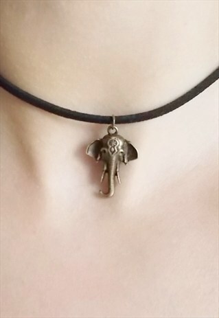 BRONZE ELEPHANT CHOKER - SUEDE CHOKER