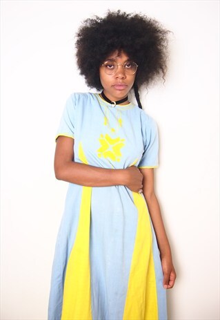 VINTAGE BLUE YELLOW MAXI DRESS