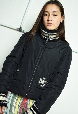 VINTAGE 90'S RETRO KNIT DETAILED PUFFER CROPPED JACKET