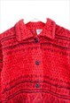 VINTAGE AZTEC FLEECE JACKET RED BUTTON UP THICK OUTERWEAR