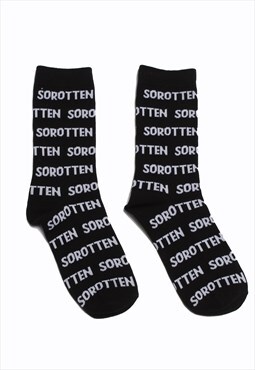 Black Sports Socks with Text Print