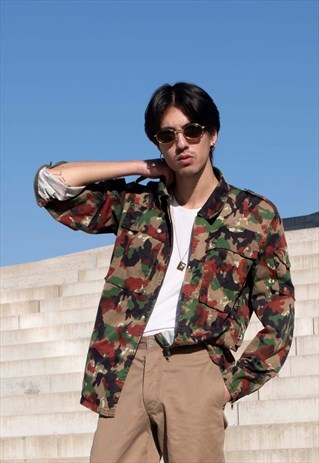 UNISEX VINTAGE MILITARY WORKWEAR RED CAMO JACKET
