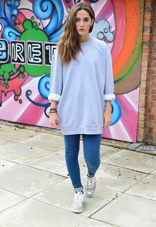 NEW BASIC PLAIN GREY COSY OVERSIZE JUMPER SWEATER