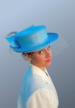Vintage Blue Occasion Wedding Hat with Veil