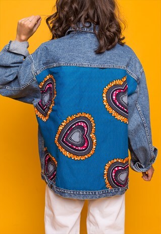 HEART REWORKED EMBELLISHED VINTAGE DENIM JACKET