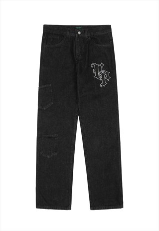KALODIS VINTAGE LETTER EMBROIDERED JEANS