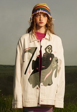 Gothic denim jacket grim reaper jean varsity punk coat white