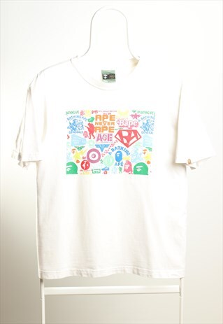 BAPE VINTAGE SCRIPT PRINT CREWNECK T-SHIRT WHITE