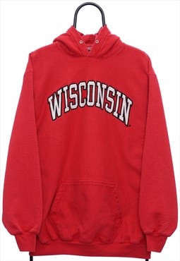 Vintage Wisconsin Badgers NCAA Spellout Red Hoodie Womens