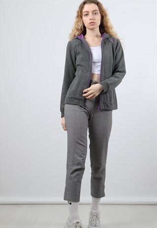 ADIDAS SMALL GREY PRINTED LOGO ZIPPED HOODIE