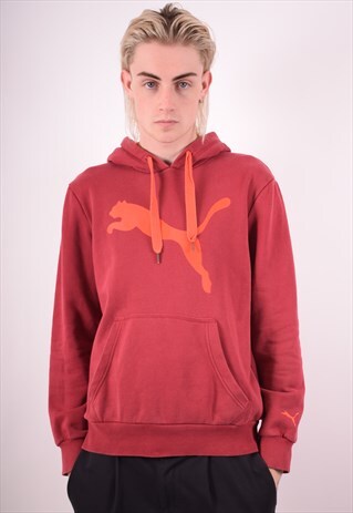 PUMA MENS VINTAGE HOODIE JUMPER MEDIUM RED 90S