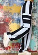 NAVY N OFF WHITE PIQUE  STRIPE CARGO PANTS