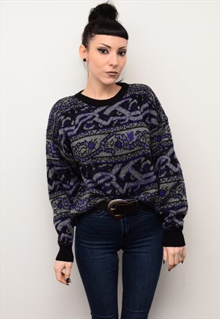 VINTAGE 90'S INDIE ABSTRACT PATTERNED CHUNKY JUMPER
