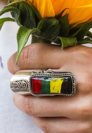 ADJUSTABLE BOHO RED GLASS RING